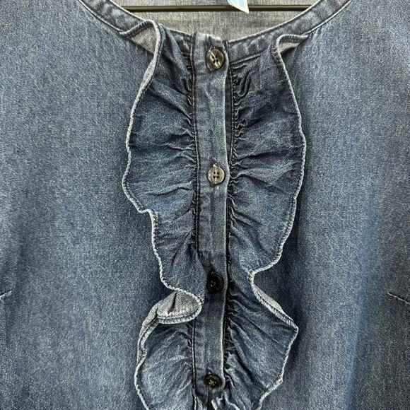 Draper James Chambray Ruffle Shift Dress in Medium Wash Size 8 - Picture 8 of 11